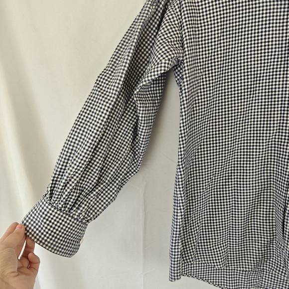 Ann Mashburn Mirabella Brushed Flannel Button Up Shirt In Navy/Ivory Gingham SM - Picture 9 of 14